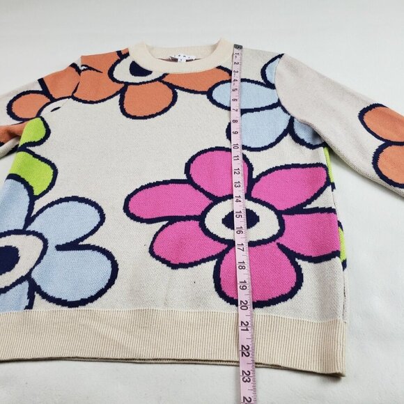 THML Flower Power Retro Sweater Womens Small Cream Colorful Long Sleeve Knit - Picture 10 of 10